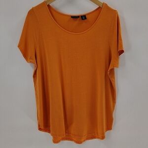Tahari Orange Pullover Top Size 1X Stretch Basic Tee Shirt Sleeve